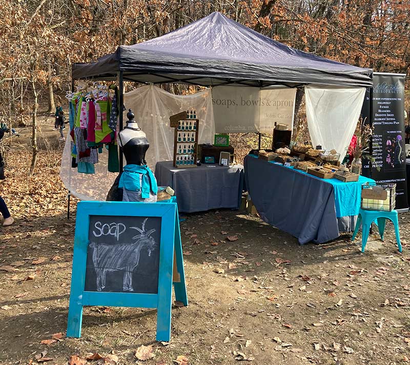 tent with soil and soap products